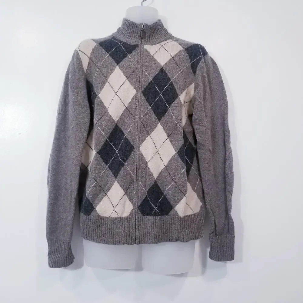 Premium Lambswool by J. Crew Argyle Full Zip Sweater